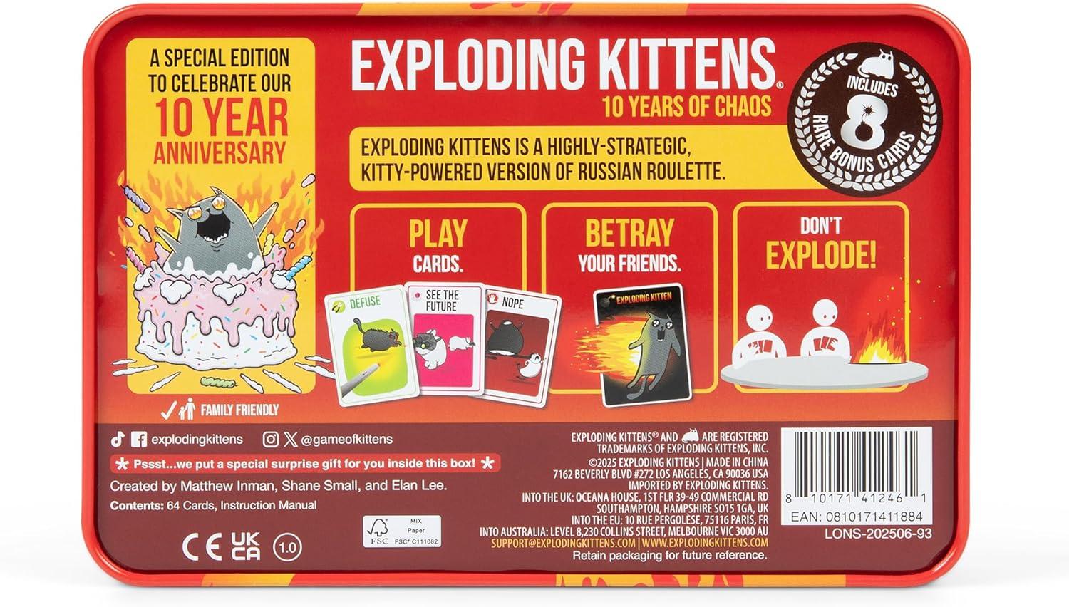 imageExploding Kittens Original Edition 25 Players Ages 7 15 Minutes to Play High Stakes Card Game Party Game Family Game Night Kid and Adult Card GameLimited Edition Tin