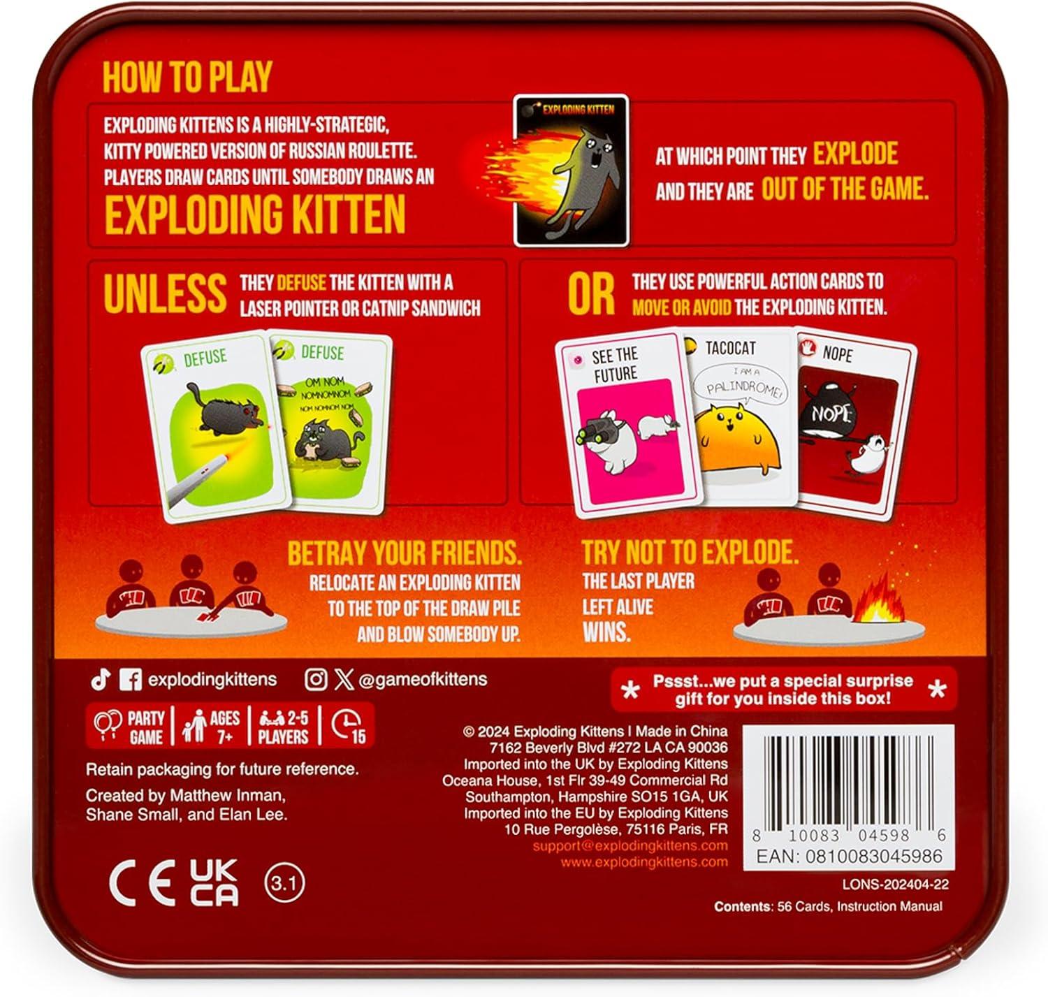 imageExploding Kittens Original Edition 25 Players Ages 7 15 Minutes to Play High Stakes Card Game Party Game Family Game Night Kid and Adult Card GameTravel Ready Tin