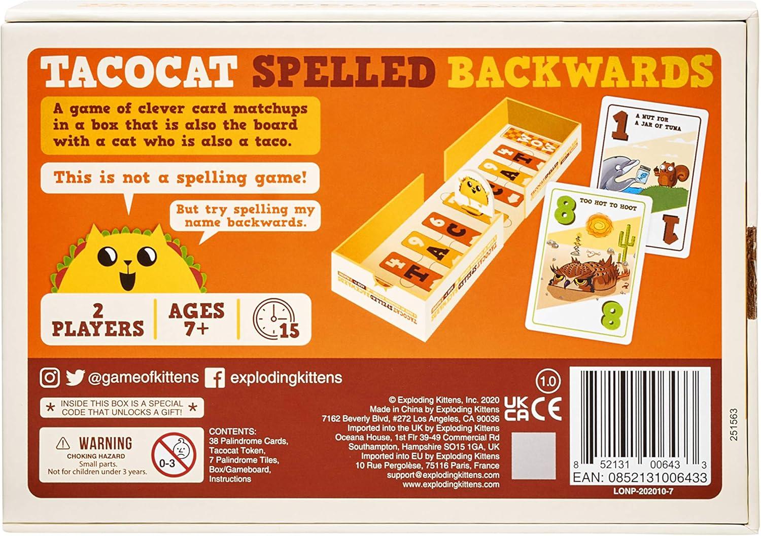imageExploding Kittens Tacocat Spelled Backwards 2 Players Ages 7 15 Minutes to Play Clever Family Board Game Couples Game Family Game Night Kid and Adult Board GameSmall to Medium
