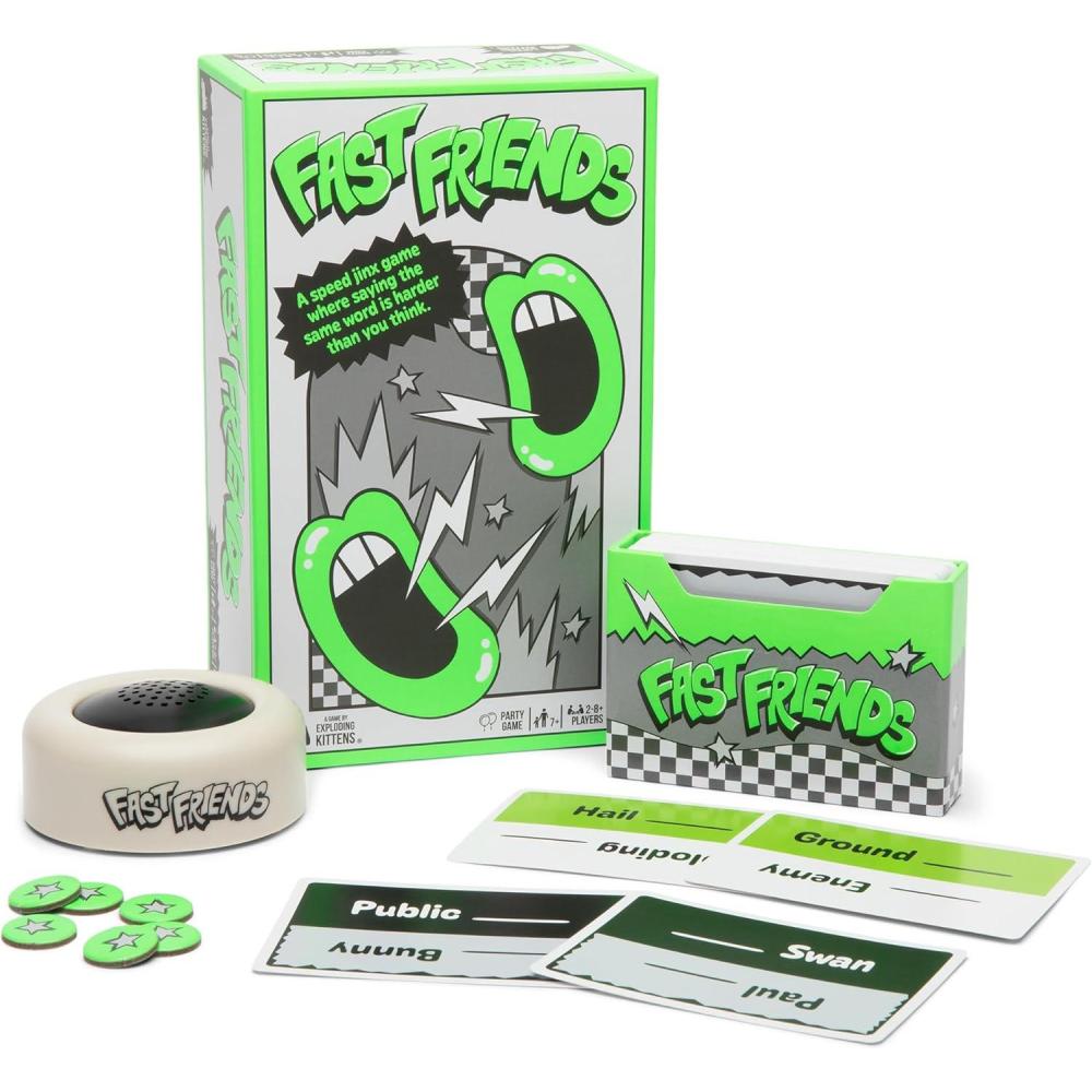 imageExploding Kittens Fast Friends Party Game  SpeedGuessing Card Game with Timer Life Tokens amp Card Holder Family Game Night Ages 7 28 Players 10Minute Rounds