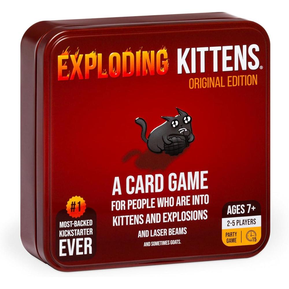 imageExploding Kittens Original Edition 25 Players Ages 7 15 Minutes to Play High Stakes Card Game Party Game Family Game Night Kid and Adult Card GameTravel Ready Tin