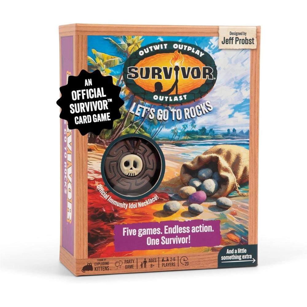 imageExploding Kittens Survivor Lets Go to Rocks Game for Ages 8 2 to 6 Players Strategy and Challenge Party Game with Rocks Cards and Immunity NecklaceLets Go to Rocks