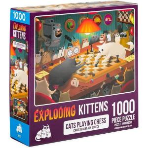 Cat in The Mirror Jigsaw Puzzle by Exploding Kittens – 1000 Pieces, Ideal for Adults, Teens, and Kids – A Funny and Artistic Cat-Themed Puzzle(Cats Playing Chess – 1000 Piece)