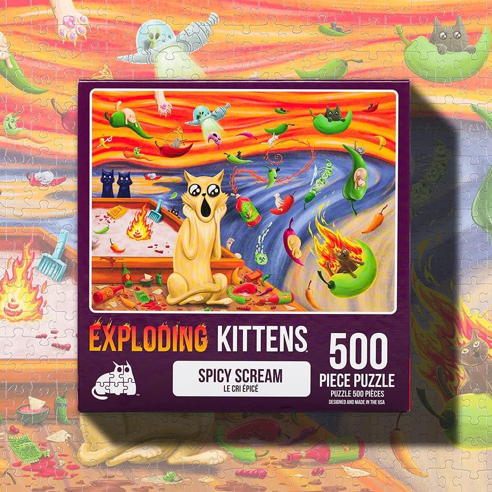 imageGreat Wave Off Catagawa Jigsaw Puzzle by Exploding Kittens 500 Pieces Jigsaw Puzzle for Adults Teens and Kids Cats Ocean and ArtSpicy Scream 500 Piece